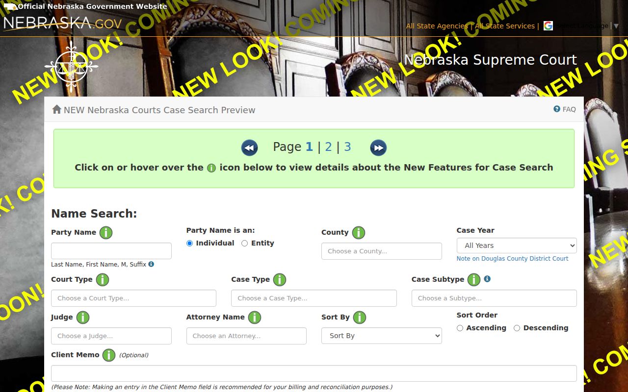 Loup County case lookup Nebraska JUSTICE search field demonstration