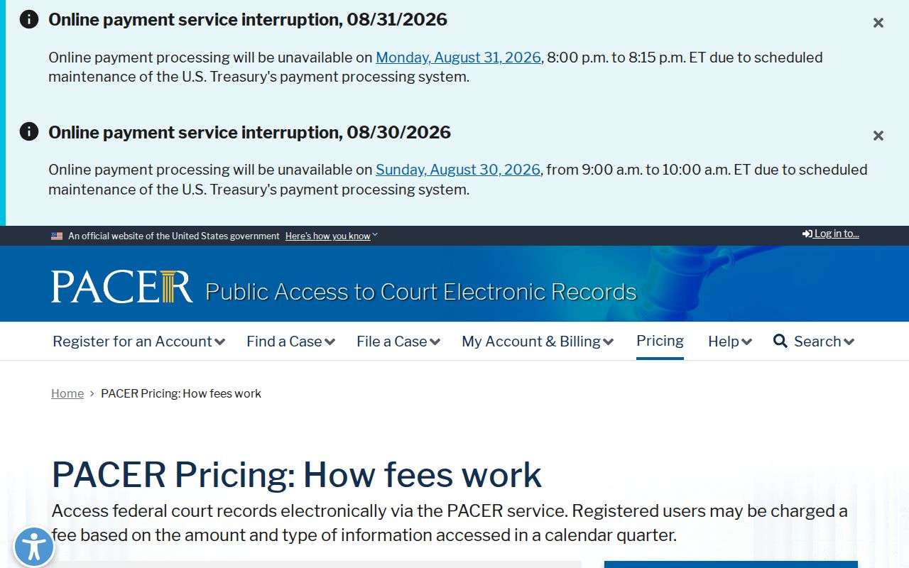 Loup County case lookup PACER federal docket pricing information
