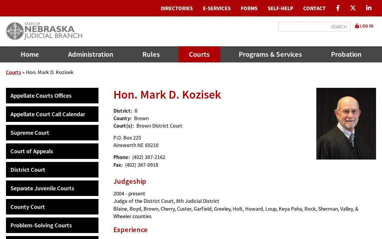 Loup County civil docket District 8 district judge public biography