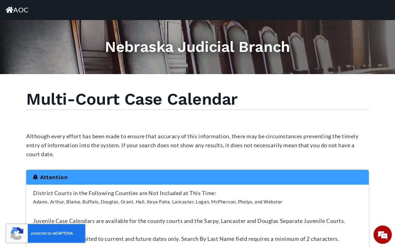 Loup County court dates County Court and District Court calendar fields