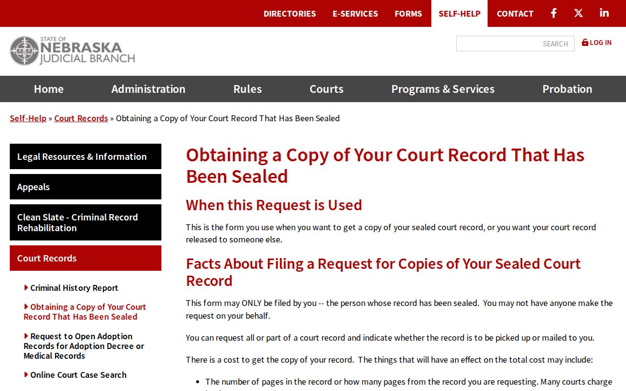 Loup County court record search sealed-record request and DC 1:12 instructions