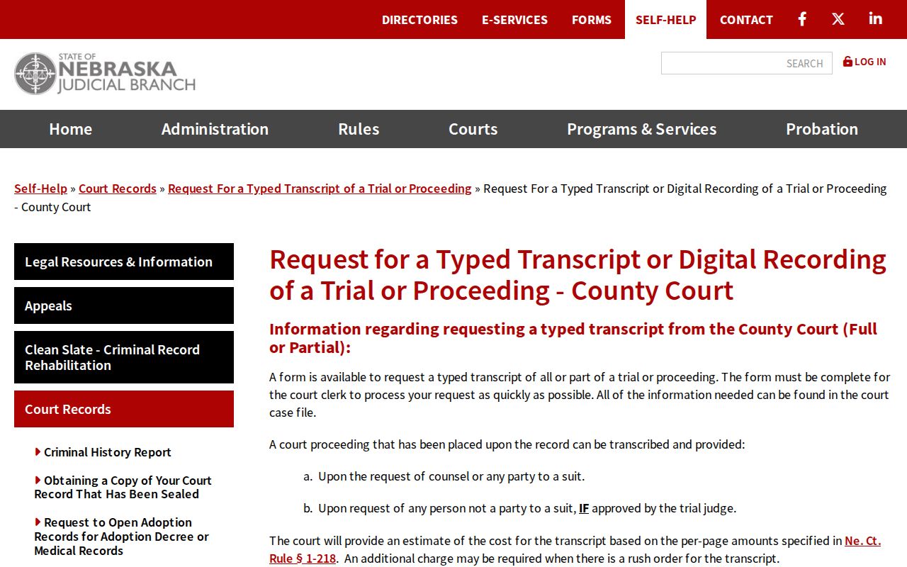 Loup County court record search county court transcript and recording instructions
