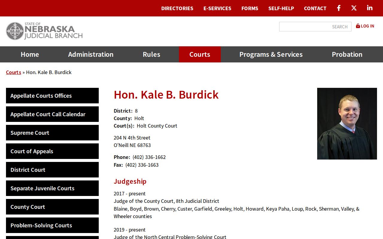 Loup County criminal docket District 8 county judge public biography