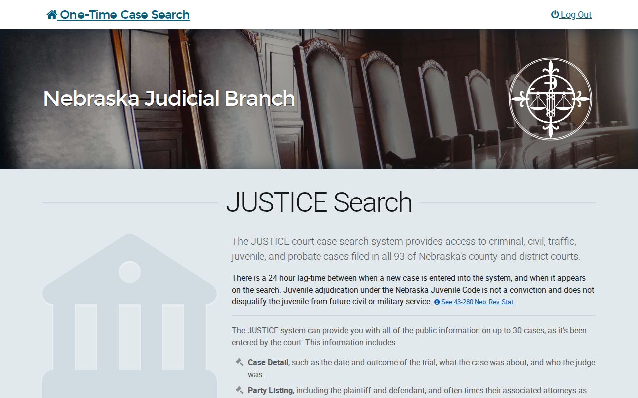Loup County court docket JUSTICE search interface