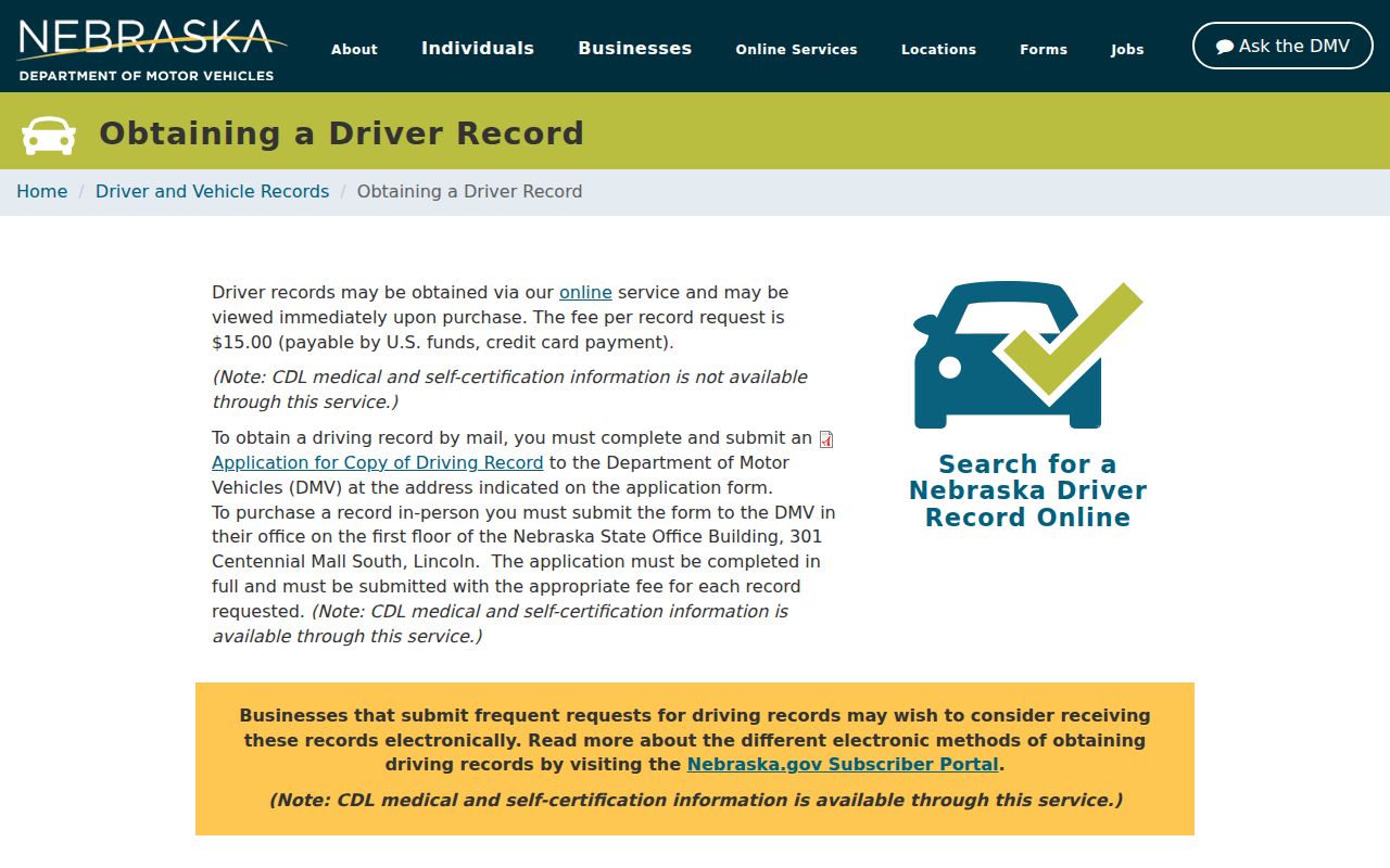 Loup County traffic tickets DMV driver record request information